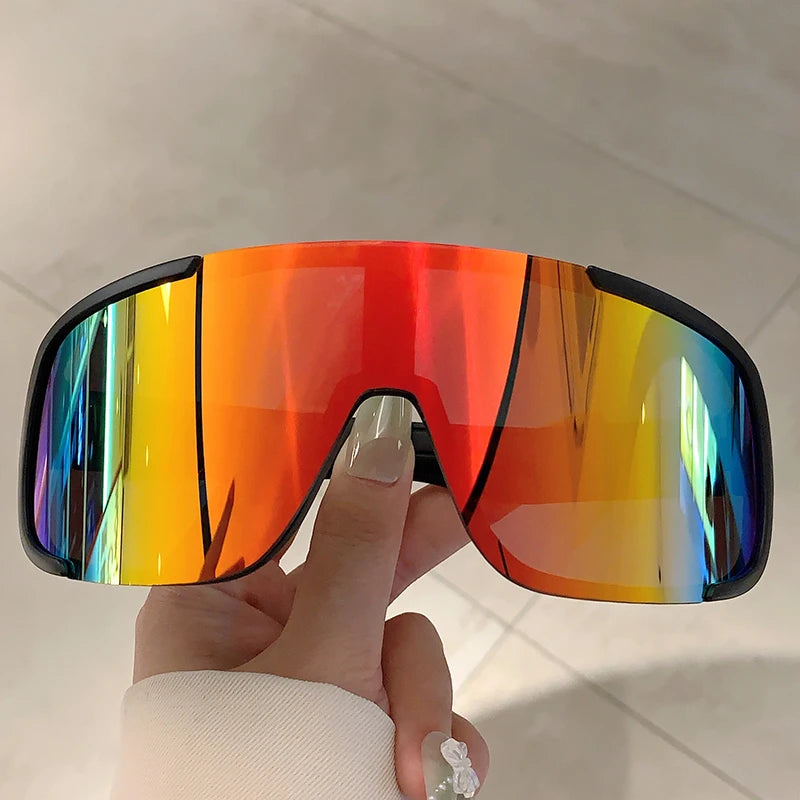 KAMMPT Oversize Monoblock Sunglasses Men Fashion Mirror Sports Goggle for Skiing Trendy Women Anti-UV Outdoor Hiking Sun Glasses