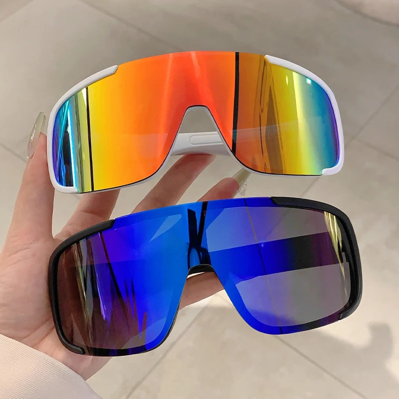 KAMMPT Oversize Monoblock Sunglasses Men Fashion Mirror Sports Goggle for Skiing Trendy Women Anti-UV Outdoor Hiking Sun Glasses